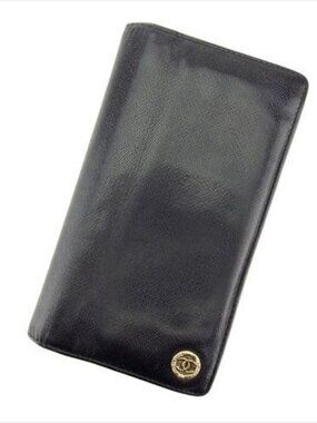 Chanel Wallet Purse Coco Button Black Woman unisex Authentic Used T7163